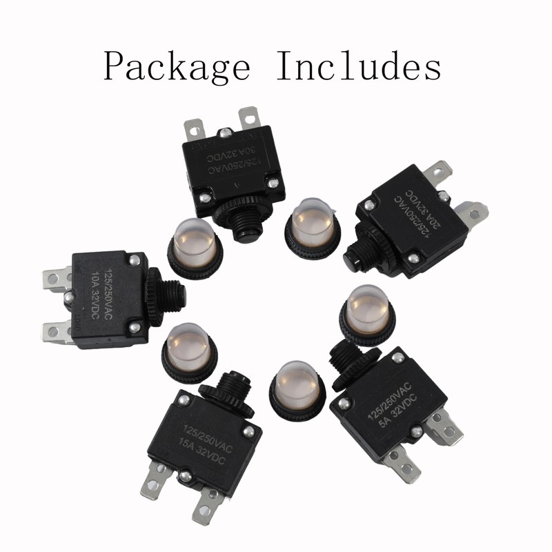 Tiwerlfe 5pcs Push Button Reset 15 Amp Circuit Breakers with