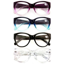 V.W.E. 4 Pairs Women Oversized Bold Round Reading Glasses - Clear Readers - DR10 (4 Pairs Assorted, 2.00)