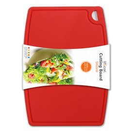 Liflicon Thick Silicone Cutting Board 12.6'' x 9.1'' Juice Grooves Easy Grip Handle Dishwasher Safe-Red