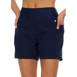 Hurley High Waisted Swim Shorts Women, 5" Board Shorts with Pockets & Inner Liner, Quick Dry Bathing Suit Swim Trunk, UPF 50+ Navy