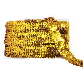 Mandala Crafts Cinta elástica de lentejuelas – Ribete elástico de lentejuelas doradas de 1 pulgada para coser la diadema – Banda elástica metálica de lentejuelas