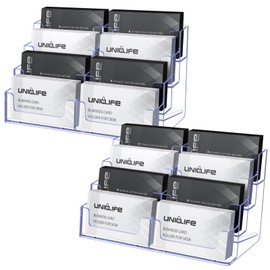 Uniclife 2 Pack Acrylic Business Card Holder for Desk 8 Slots Clear Business Card Display Stand for Men & Women Desktop Business Card Organizer Card Stand for Office Home Exhibition, 480 Card Capacity