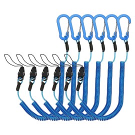 PATIKIL Coiled Lanyards with Buckle 40 Inch, 6 Pcs Retractable Safety Ring and Quick Release Detachable Buckle for Fishing Equipment Key Card Tool Tether Leash, Blue