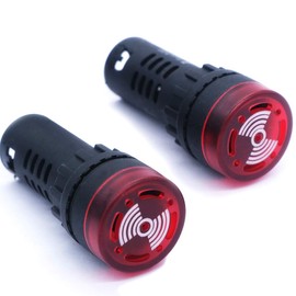 mxuteuk 2Pcs 22mm AC/DC 110V Red LED Buzzer Flash Alarm Signal Indicator Light AD16-22SM-RR110V