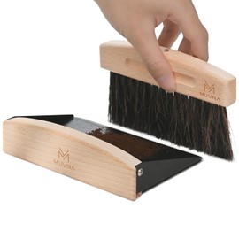 Small Coffee Brush and Dust Pan Set - Barista Broom for Espresso Station Countertop Cleaning, Magnetic Retention & Natural Horsehair, Barista Tools Crumb Sweeper for Home, Coffee Bar, Black