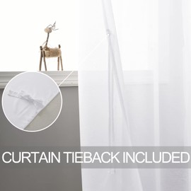 DWCN White Sheer Curtains with Tiebacks Semi Transparent Voile Grommet Curtains Elegant Window Curtains for Bedroom and Living Room,2 Panels,W52 x L72