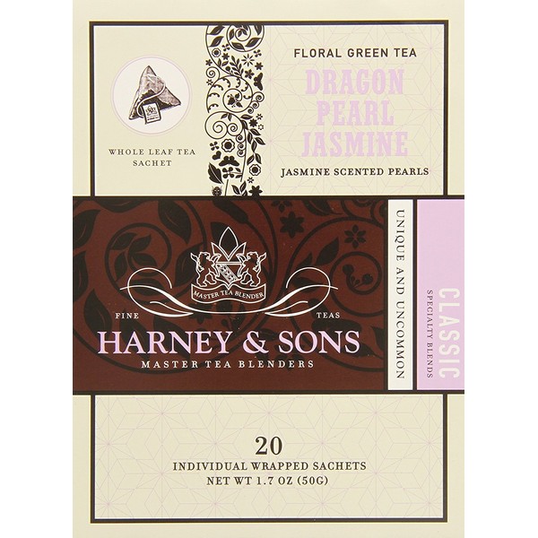 Harney & Sons Dragon Pearl Green Tea Sachets, Jasmine, 1.7
