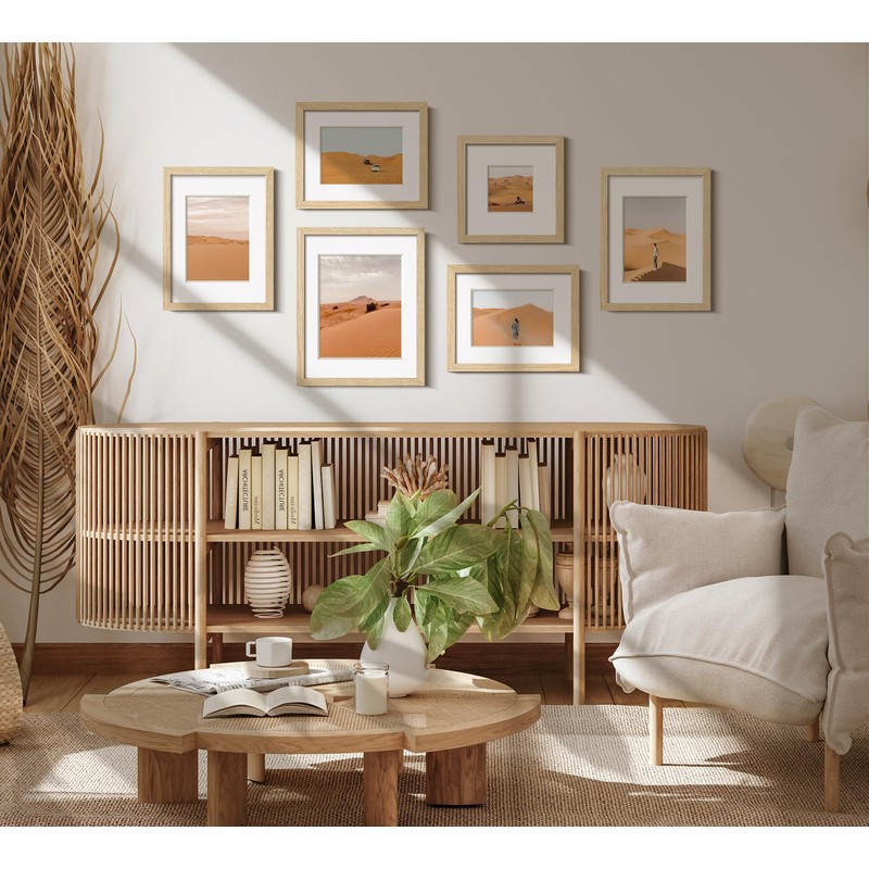 FinalFind 12x16 Frame with Mat for 8.5x11, Natural Solid Oak