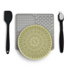 BABY MONSTER Lick Mat and Bowl Set for Dog and Cat, Interactive, Slow Feeder & Non-Slip, Anxiety Reducer, BPA-Free, Non-Toxic, Grey+ Beige, Dishwasher Safe, Includes Spatula and Cleaning Brush
