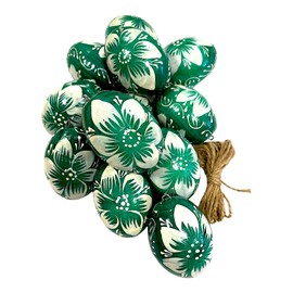 Ukrainisches Kunsthandwerk® Wooden Easter Eggs Hand Painted with Hanger for Outdoors. Pack of 12 (Green/White) Garden Decoration for Easter. Gift Idea for Easter