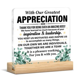 Boss Appreciation Gifts for Men, Gifts for Bosses Boss's Day Thank You Retirement Birthday, Appreciation Best Boss Gift Acrylic Plaque Sign Office Home Decor