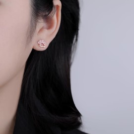 SLUYNZ 925 Sterling Silver Small Paw Earrings Studs for Women Teens Dog Cat Paw Stud Earrings Small Print Earrings (C-ROSE GOLD)