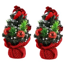 Hemoton Pack of 2 Artificial Christmas Trees, 20 cm, Tabletop, Christmas Tree, Decorative Small Tree for Holiday, Winter, Party, Home, Bar, Office Decor