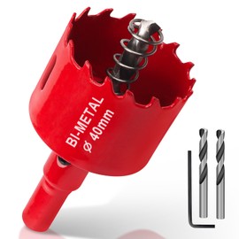 Yeepeo Hole Saw 40 mm, Universal HSS M42 Bi-Metal Hole Saws, Circular Hole Saw with Hex Shank and Drill Bit Set Drill Bit for Wood, Drywall, Plastics, 1 Piece Red