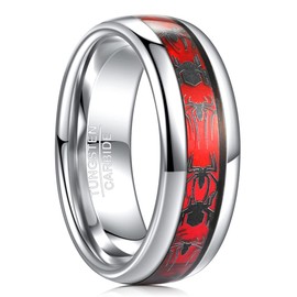 NUNCAD 8mm Black Spider Rings for Men Women Red Opal Sticker Inlay Silver Tungsten Carbide Ring Comfort Fit Size 11