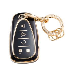 Gematay for Chevy Key Fob Cover with Keychain, Key Shell Cover Compatible with Malibu Equinox Blazer Cruze Camaro Traverse Volt Bolt Sonic Smart Key Fob, Black