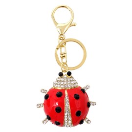 Honbay 1PCS Rhinestone Metal Ladybug Keychain Sparkling Crystal Ladybird Keyring Pendant Insects Key Chain Decoration in A Box for Bag Purse Wallet Handbags Backpack