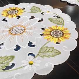 LeLehome - Juego de 4 manteles individuales redondos con diseño de girasoles, 15 pulgadas, decoración de mesa para el hogar, cocina, comedor, otoño, cosecha, para otoño