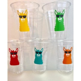 Party Llama Party Cups Set/12 With Lids Straws Colorful Llamas