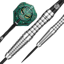 Shot! Tribal Weapon Toki Steel Tip Darts Set 90% Tungsten Barrels Handcrafted Professional Dart Set & Flights Made in New Zealand, Metal Tip for Bristle Dartboard 26gm
