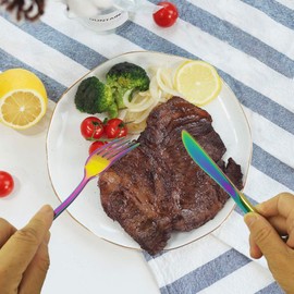 UPTRUST 2 Set Reusable Travel Utensils Portable Stainless Steel Flatware Set 6-piece Reusable Cutlery Set Knife Fork Spoon Metal Straw Cleaning Brush Portable Case, Camping Cutlery Set (Rainbow)