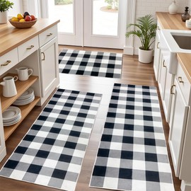 Apioiqa Black and White Checkered Rug Sets 3 Piece Runner Rugs Vintage Buffalo Plaid Kitchen Runner Washable Farmhouse Area Rug Floor Mat for Laundry Room Hallway Living Room Entryway