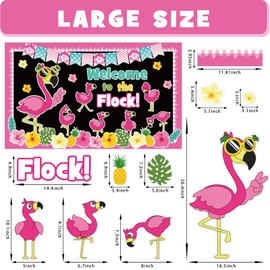 Summer Flamingo Bulletin Board Decorations Set, Tropical Hawaiian Classroom Decoration Pink Flamingo Palm Leaf Cutouts Back to School Library Window Wall Decor for Teacher(Welcome to The Flock)