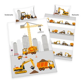 Herding Baby Best Kleinkinder-Bettwäsche-Set, Jana Baustelle Wendemotiv, Bettbezug 100 x 135 cm, Kopfkissenbezug 40 x 60 cm, Baumwolle/Renforcé