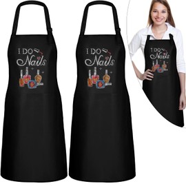 SATINIOR I Do Nails Nail Tech Cosmetology Apron with Colorful Rhinestone 2 Pieces Nail Tech Adjustable Neck Apron 3 Pockets Waterproof Nail Apron for Nail Technician,Black,one size fits most people