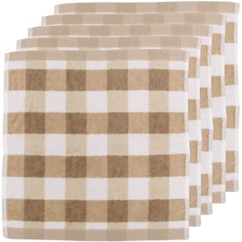 Hayashi WI7003-5P28 Hand Towel, Approx. 13.4 x 13.8 inches (34 x 35 cm), Aegean Cotton Bay Check, Beige, Pack of 5