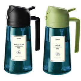 TrendPlain 16oz/470ml Blue Glass Olive Oil Sprayer for Cooking - 2 in 1 Olive Oil Dispenser for Kitchen Gadgets, Air Fryer, Salad, and BBQ - Black & Green