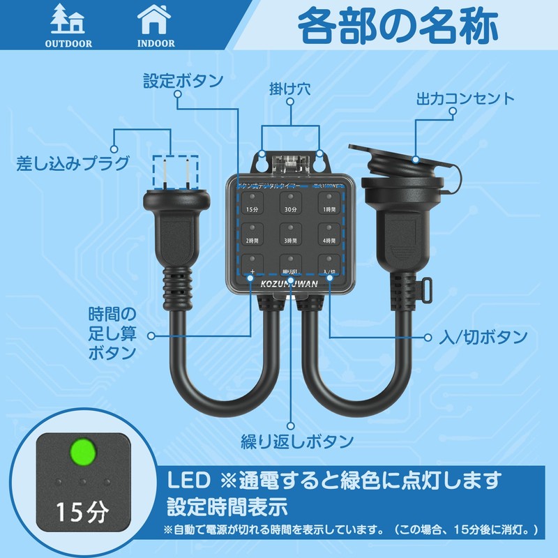 Timer Outlet, Timer, Light Sensor, Outdoor, Rainproof, 12 Hours, 1