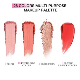 GEUUFEA 18 Colors Eyeshadow Palette- Matte and Shimmer Makeup, Multi Makeup Palette Blush and Highlighter Powder, Glossy Lipstick, Long Wearing