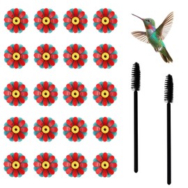 Feelorna 20 Pcs Hummingbird Feeder Replacement Flowers with Cleaning Brush, Flowers Feeder Parts Replacement for Hanging Feeding Hummingbird Outdoors (Green, Red)