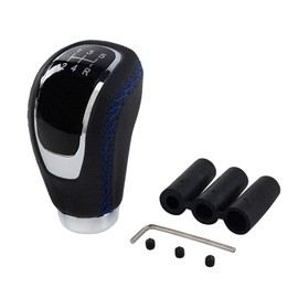 Possbay Universal Gear Knob Manual Gear Knob Car Gear Lever Stick Car Shifter Adapter with 3 Adapters 8 mm 10 mm 12 mm for Cars Aluminium Alloy Leather (Black and Blue)