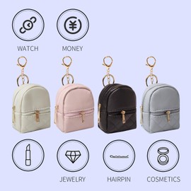 Mini Backpack Cute Cosmetic Bag for Women, Creative Cute Pendant Keychain Key-chains Keyrings PU Leather Makeup Bag Key Pocket Lipstick Bag Card Holder Data Cable Organizer Zipper Pouch (Brown)