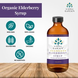 DE HERBAL GARDEN Organic Elderberry Syrup, Pure Elderberry Syrup for Immune Support, Natural Cough Relief Supplement, Organic Immune Support for Overall Health