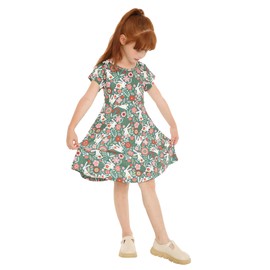 Mud Kingdom Dress for Toddler Girls Cartoon Animals Tree Crew Neck Navy Blue 4T