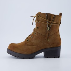 Dunes Kobe Womens Combat Boots – Stylish Lace-Up Design with Side Zipper, Durable Lug Sole, and Block Heel + Memory Foam, Faux Fur Lining, TAN, 6.5