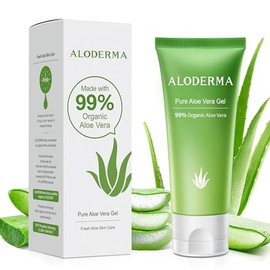 Aloderma Pure Aloe Vera Gel - Soothes and Hydrates Dry, Itchy, or Irritated Skin great for Acne, Dandruff, Sunburn, Rashes (4 oz)                     