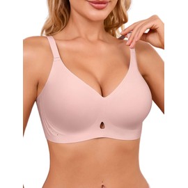 Cuteio Womens Seamless Bras No Underwire, S-3XL, Wireless Full Coverage Supportive Bralette, Comfortable Padded T-Shirt Bra Pink