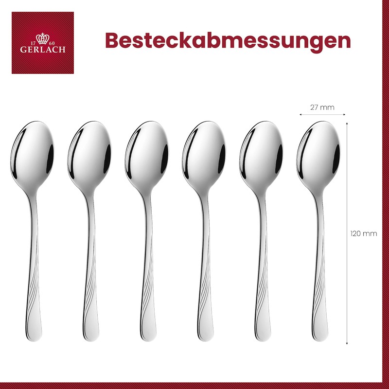 Gerlach 1760 Celestia Coffee Spoon Set for 6 People, Dishwasher