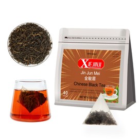 XIEJINJI Chinese Black Tea - Golden Monkey Tea - Jinjunmei - Premium Bud Tea, Pyramid Clear Filter Self-Degrade Teabag,High Mountain Nature Fruit And Honey Fragrance 3.2 Grams Per Bag, 40 Bags