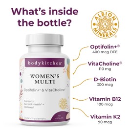 Body Kitchen Women’s Multivitamin with Optifolin+ & VitaCholine – Supports Immune, Energy & Skin Health – 60 Capsules
