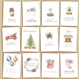 BIROYAL Christmas Cards with Envelope Set (12 Pieces) | Poinsettia Folding Cards | Christmas Card Christmas Postcard with Envelopes for Your Christmas Greetings, Watercolour