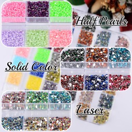 Kikonoke 5 Boxes Nail Art Rhinestones Half Pearls Kit 3D Flatback Jelly Crystal Gems Diamantes Design for Crafts Face Clothes Clothes Glass Decorations DIY (60 Colors 2mm)