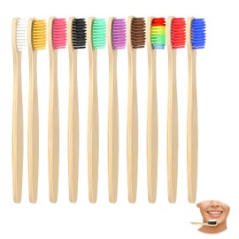 Pack of 10 Bamboo Toothbrushes, Soft, Natural Wooden Toothbrushes, Bamboo Carbon Fibre Bristles, Wooden Toothbrushes, Family Set for Best Cleanliness