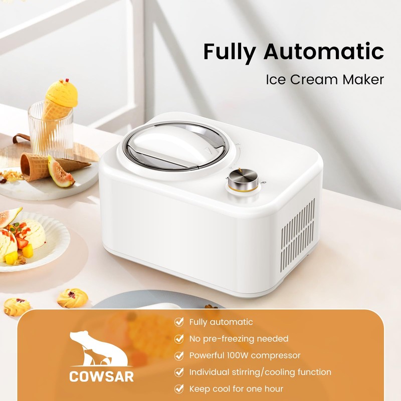 COWSAR 1 Quart Ice Cream Maker Machine with Built-in Compressor,