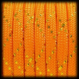 Paracord 550 Glitter Cord for Bracelet, Lead, Collar, Nylon/Polyester Rope with 7 Core Strands, 30 Metres, 4 mm Thickness, Multi-Purpose Rope, Parachute Cord, Colour: Orange-Gold