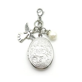 IDLAN Bouquet Locket Photo Charm Wedding Bouquet Memory Charm Memorial Bride Pendant Memorial Photo Keepsake, Brass,Stainless steel, beads